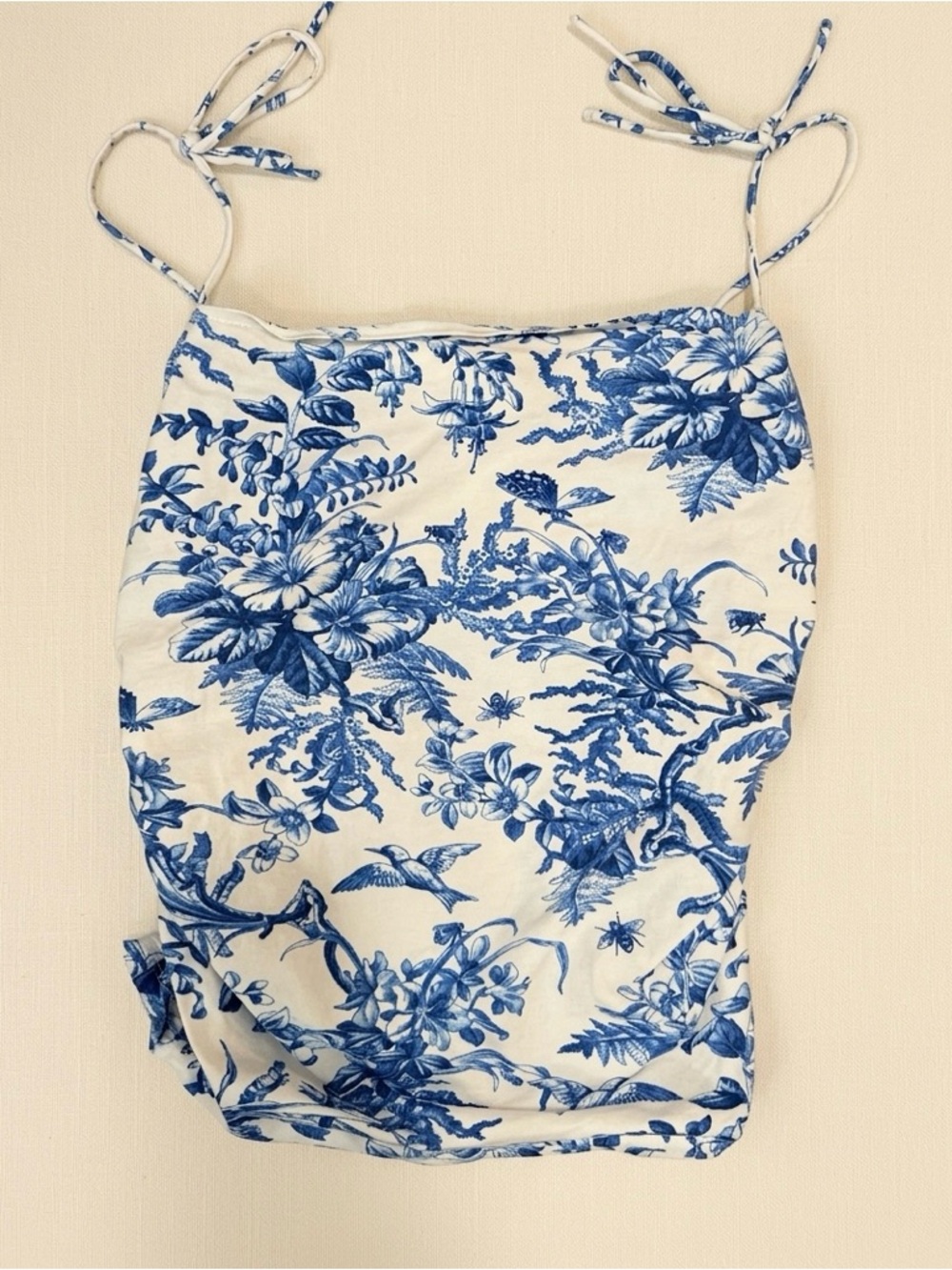 Maeve Anthropologie Women’s Blue Floral Shirred Tie-Strap Tank Size Large